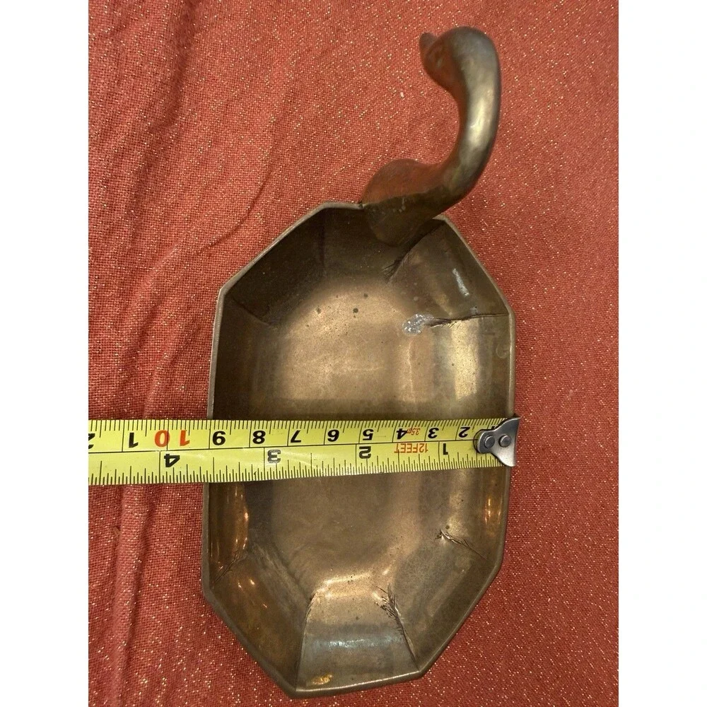 Vintage Brass Swan Trinket Dish Mid Century Modern Octagonal Bowl